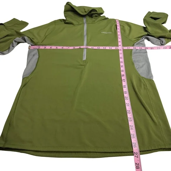 Patagonia Men's Long Sleeve Half Zip Hoodie Olive Green Running Top - Medium - Picture 8 of 8